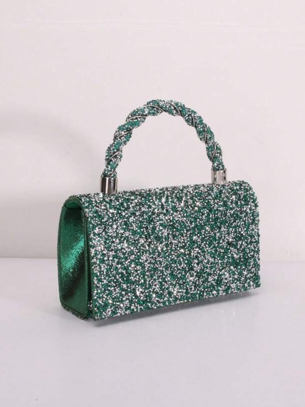 Emerald Glitter Top-Handle Evening Bag
